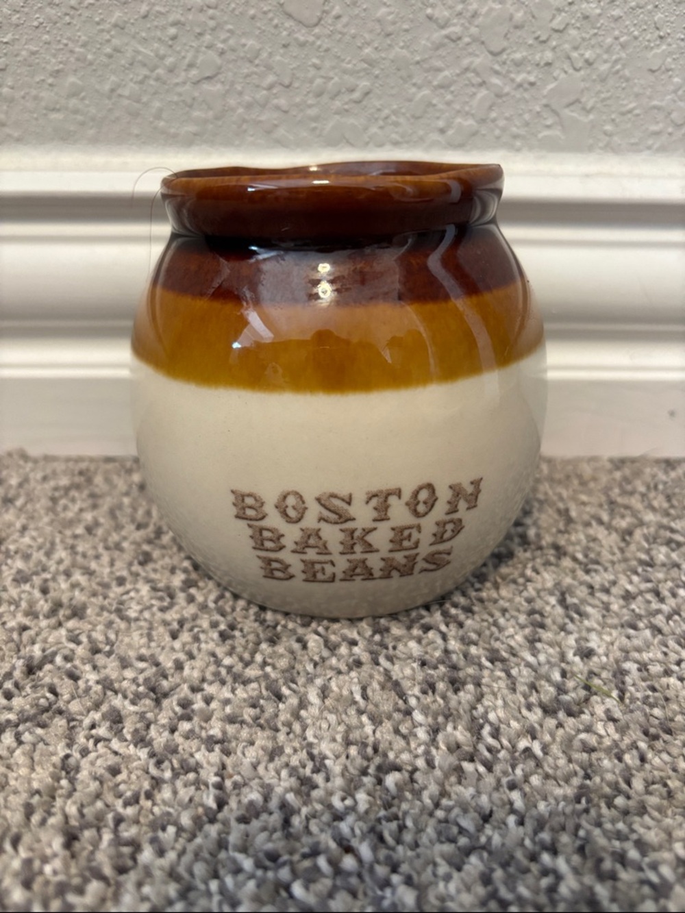 Vintage Nanco Boston Baked Beans Stoneware Jar - Brown & Cream